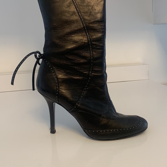 Jill Stuart Black Knee High Leather Boots Size 7.5 - Picture 1 of 6